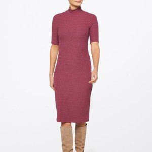 Mohnton Made Mock Neck Half Sleeve Rib Dress Burgundy Sz S